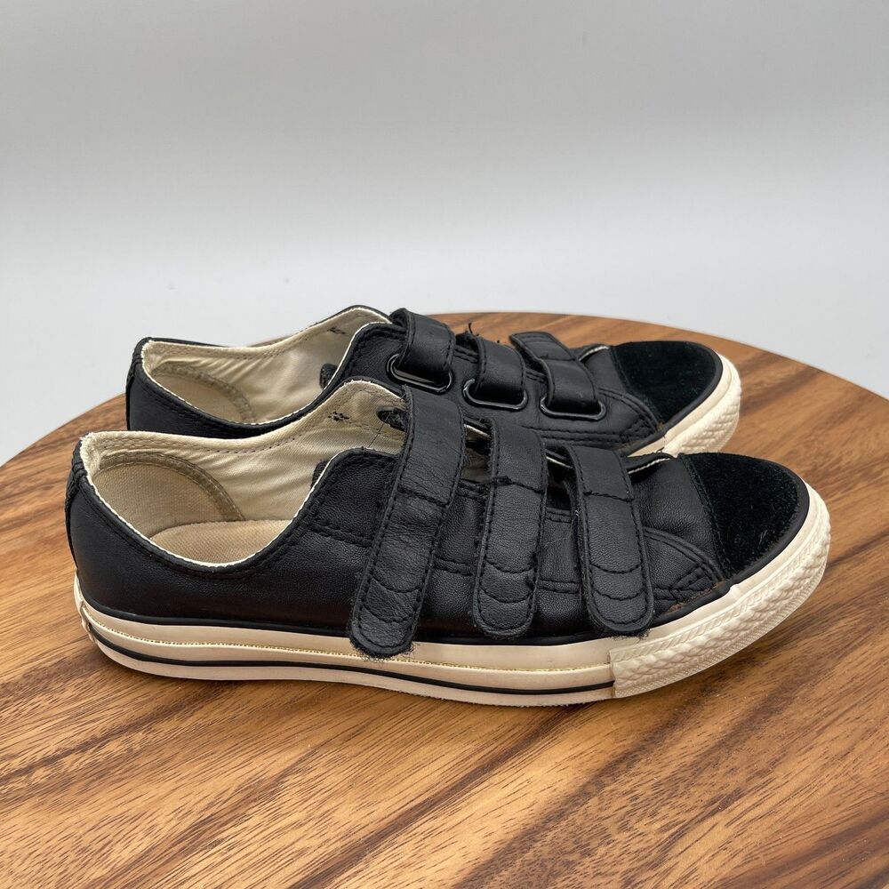 Converse All Star Low Ox Shoes Womens Size 6 Black Leather Triple Strap Casual